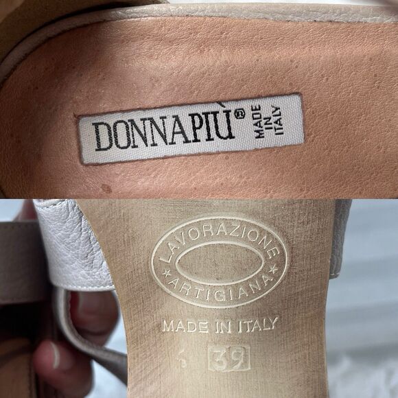 Donna Piu Sandals Strappy, Beige size 39/8.5 US, block heel, zip closure back. - Picture 6 of 7